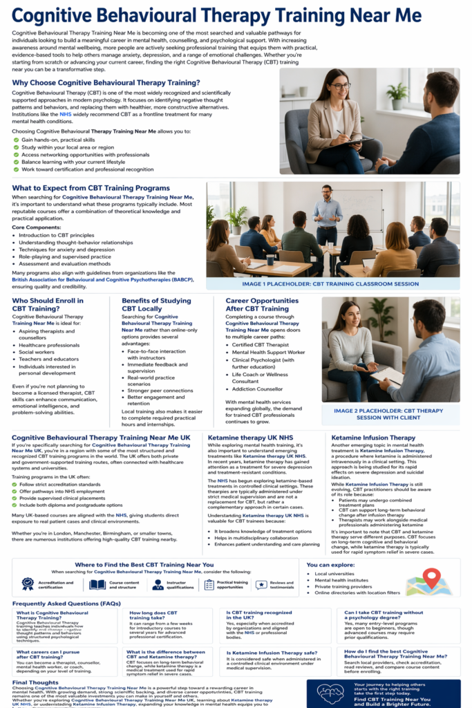 Cognitive Behavioural Therapy Training Near Me UK